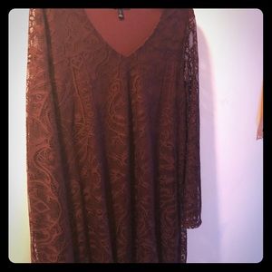 Red, lace, long sleeve dress